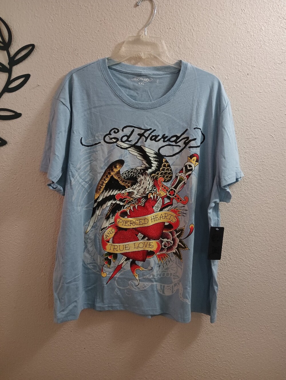 Ed Hardy Graphic Tattoo Tee Blue Eagle & Heart Shirt